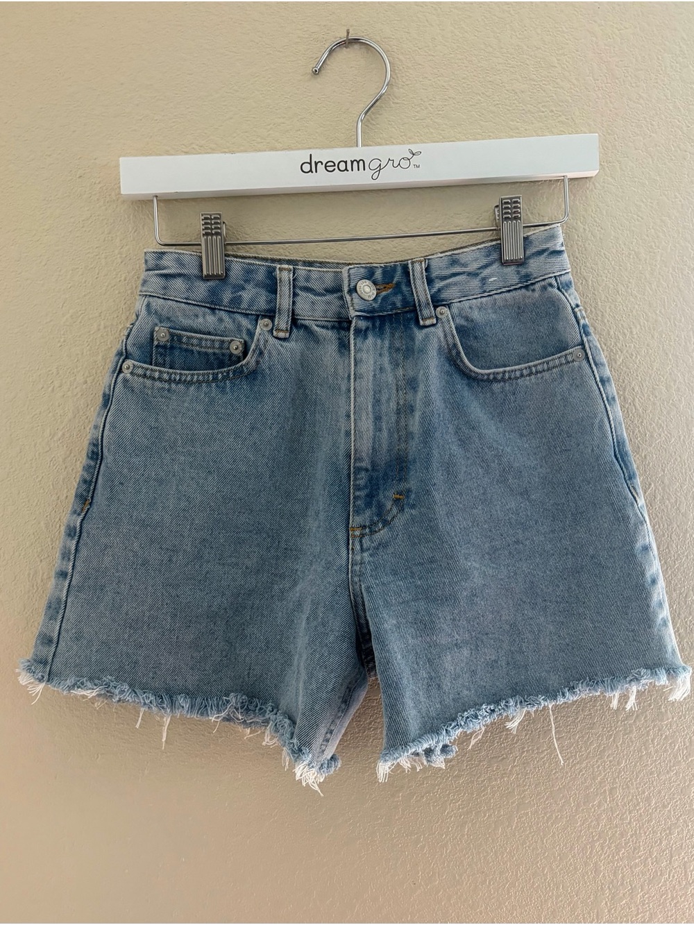Glassons Light Blue High-Waist Denim Shorts with Frayed Hem